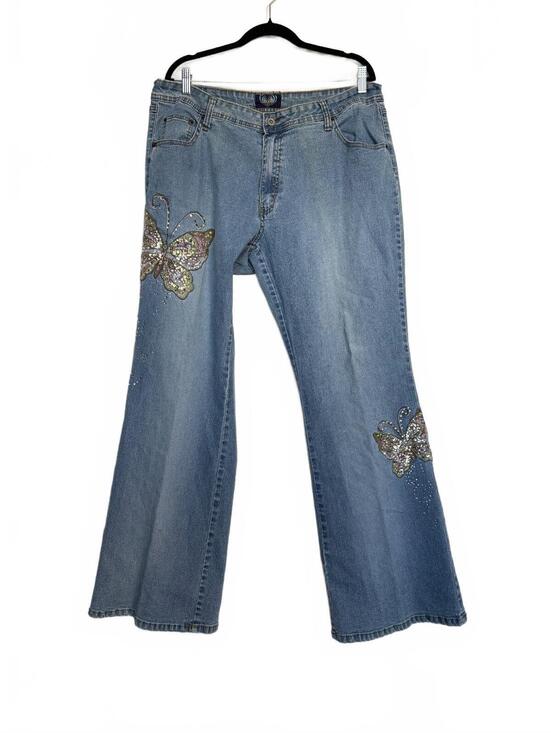 Angels Denim - Y2K Embellished Denim Jeans with Sequin Butterflies